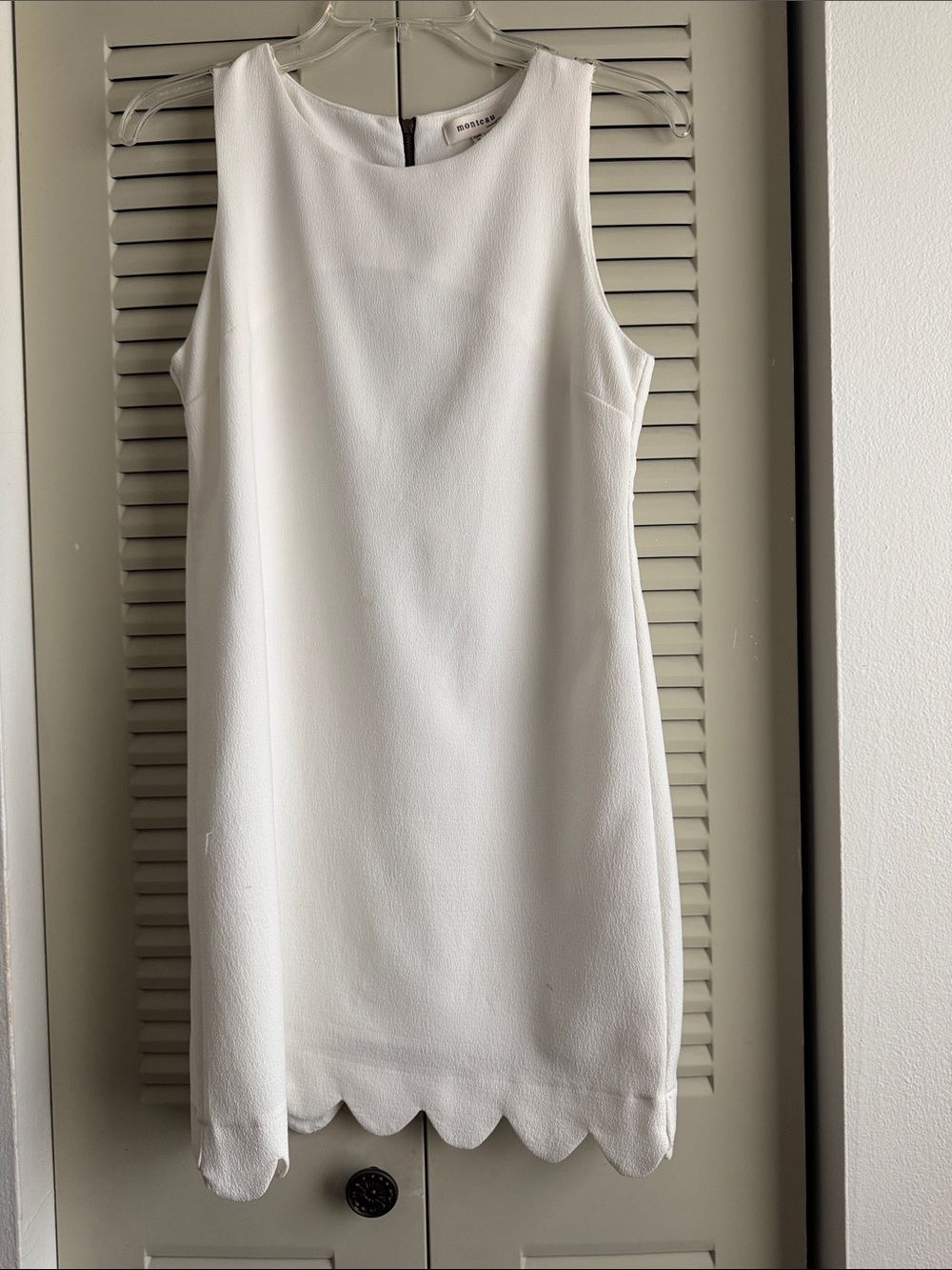Monteau White Sleeveless Scallop-Hem Mini Dress